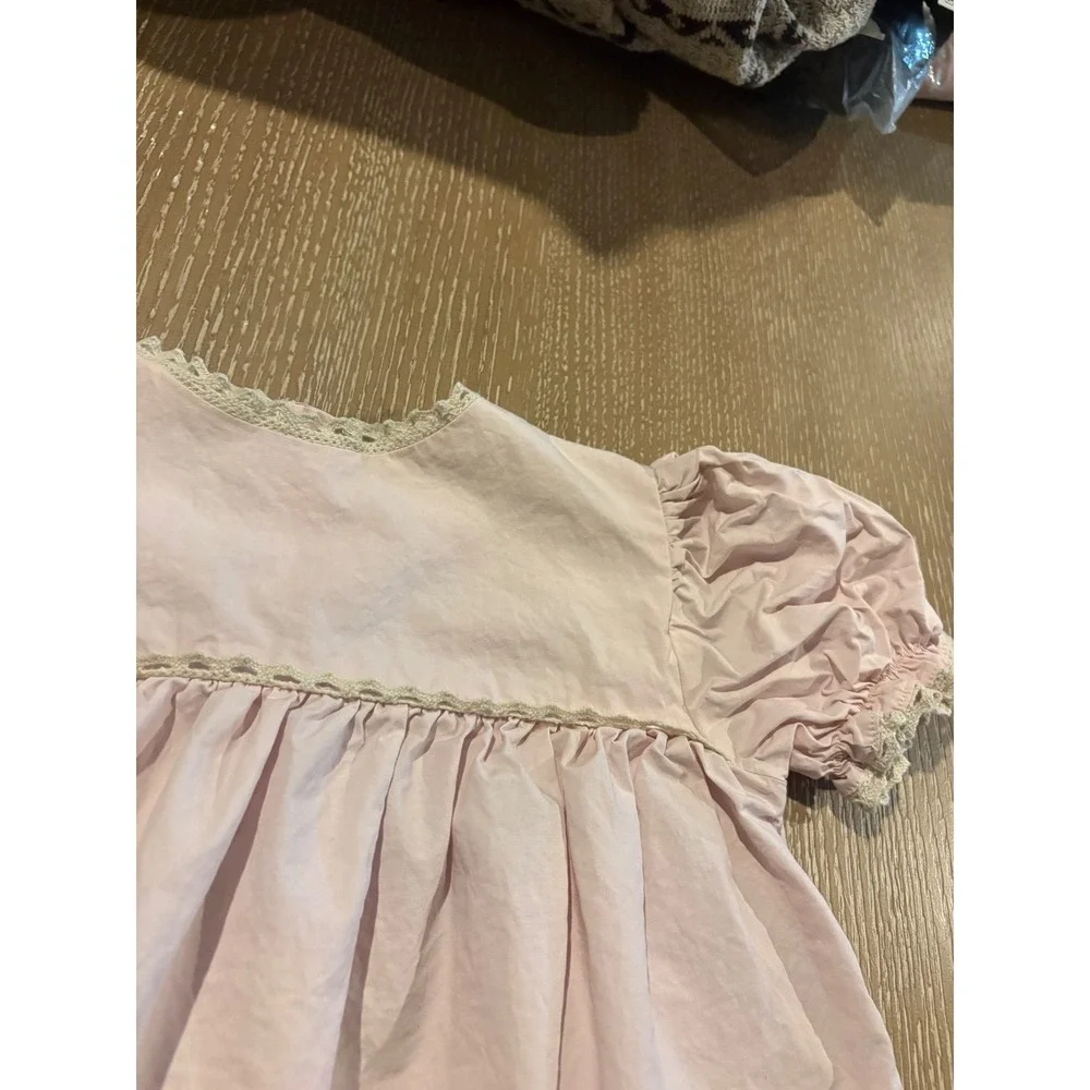 Barefoot Toddler Pink Dress 3T Lace Trim Cottagecore Prairie Vintage Style EUC